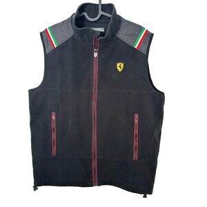 Ferrari Scuderia Vest Mens Large Black Full Zip Racing Logo Italy Stripe Pockets